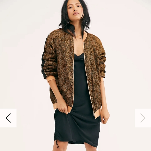 Free People Leopard & Sequin Satin Wicked Games Reversible Bomber Sherpa Jacket - Picture 9 of 9